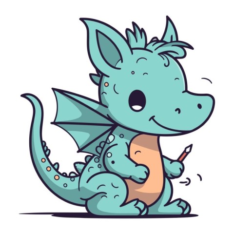 Cute cartoon dragon. Vector illustration of a cute little dragon