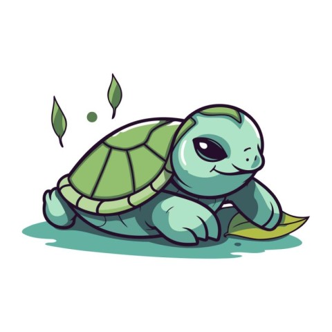 Cartoon turtle on a white background. Vector illustration in a f