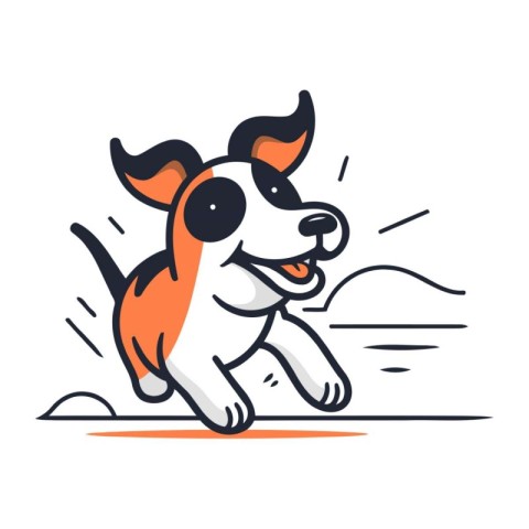 Cute cartoon dog jumping in the water. Vector illustration on wh