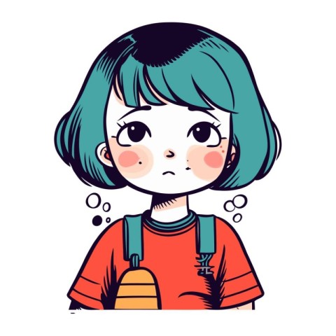 Cute little girl with short hair. Vector illustration in cartoon