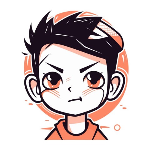 Boy with angry facial expression. Vector illustration in cartoon