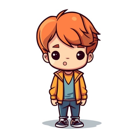 Cute little boy cartoon character in casual clothes. Vector illu