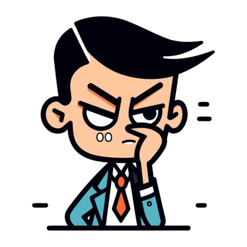 Angry businessman icon in line style. Vector illustration on whi