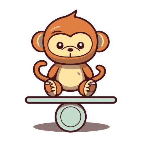 Monkey balancing on seesaw character cartoon vector illustration