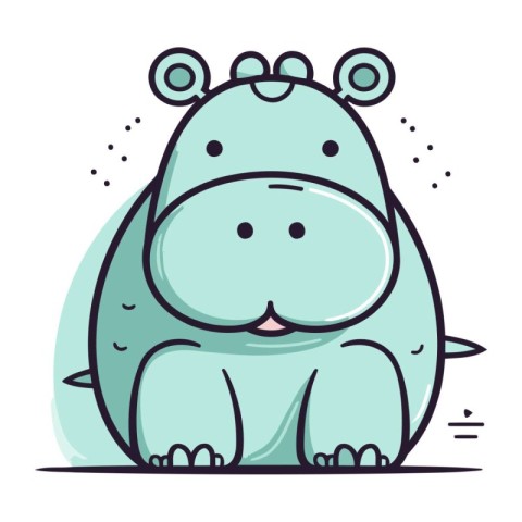 Cute cartoon hippo character. Vector illustration in line art st