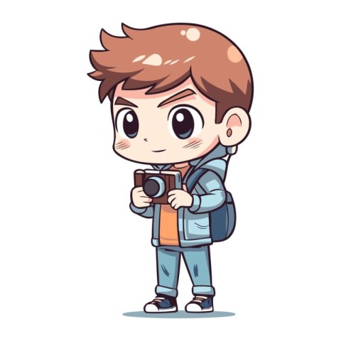 Cute little boy with a camera. Vector illustration in cartoon st