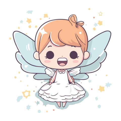 Cute little angel with wings. Vector illustration in cartoon sty