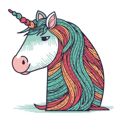 Unicorn hand drawn vector illustration. Cute cartoon animal.