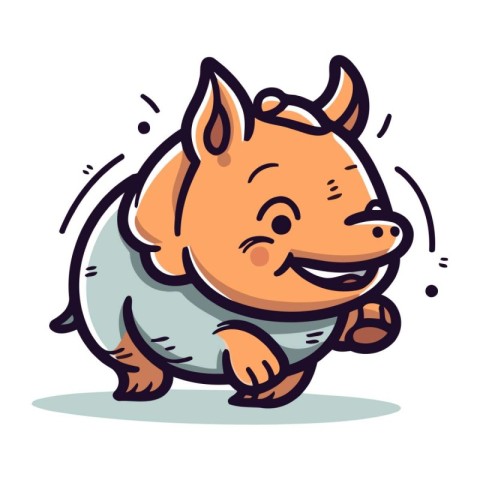 Vector illustration of a cute cartoon piggy running and smiling.