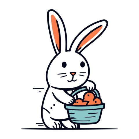 Rabbit with basket of Easter eggs. Vector illustration in cartoo