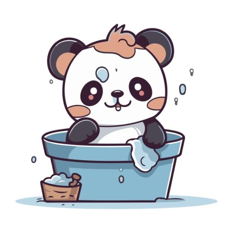 Cute cartoon panda washing in the bath. Vector illustration.