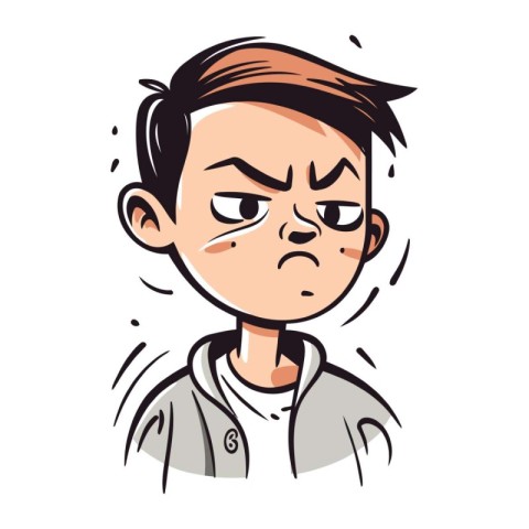 Angry boy cartoon vector illustration. Isolated on white backgro