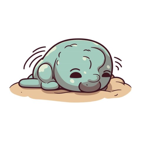 Cute cartoon frog sleeping on the sand. Vector illustration isol