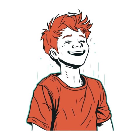 Vector illustration of a smiling young man in a red T shirt.