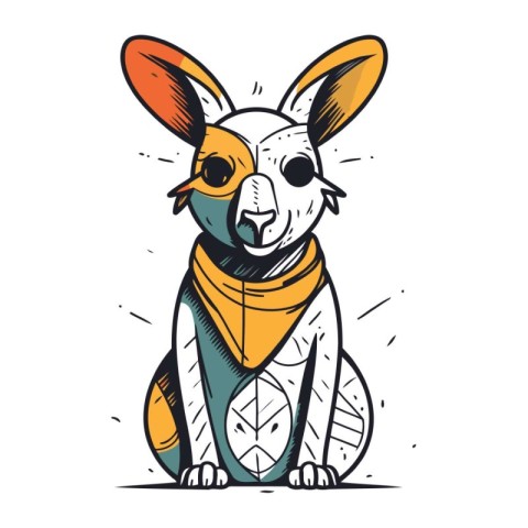 Cute kangaroo cartoon vector illustration. Hand drawn kangaroo w