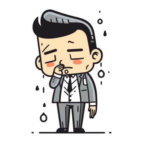 Businessman suffering from toothache. Vector illustration in car