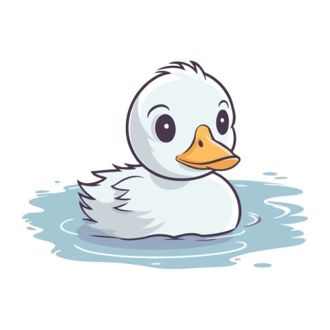 Illustration of a cute little duck swimming in water. Vector ill