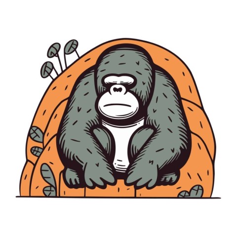 Gorilla sitting on a rock. Vector illustration in cartoon style.