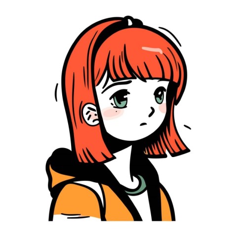 Illustration of a girl with red hair in a yellow jacket.