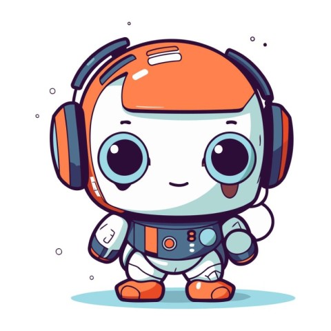 Cute Cartoon Astronaut Character with Headphones. Vector Illustr