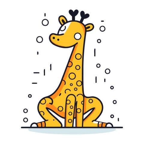 Cute giraffe sitting on the ground. Vector illustration in flat