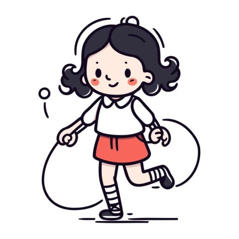 Illustration of a cute little girl playing jumping rope. Vector.