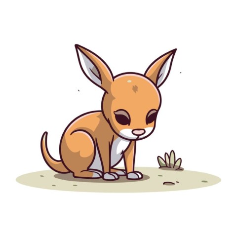 Cute cartoon kangaroo sitting on the ground. Vector illustration