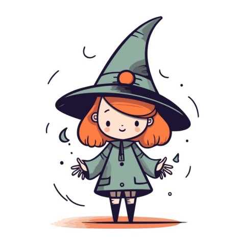 Cute little girl dressed as a witch. Vector illustration in cart