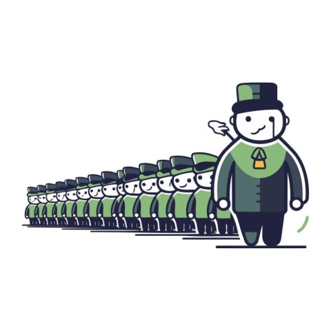 Cartoon vector illustration of a man standing in a row of soldie