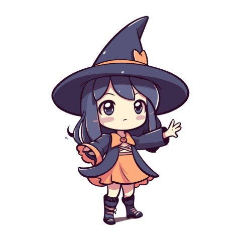 Cute little girl in a witch costume. Halloween vector illustrati