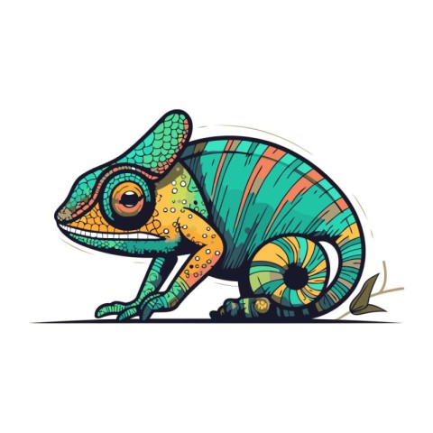 Chameleon on a white background. Vector illustration in cartoon