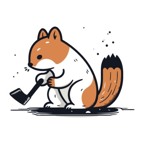 Squirrel with a shovel. Vector illustration on a white backgroun