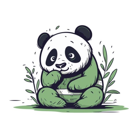 Cute panda cartoon vector illustration. Hand drawn panda bear