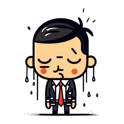 Cartoon business man crying. Vector illustration. Isolated on wh