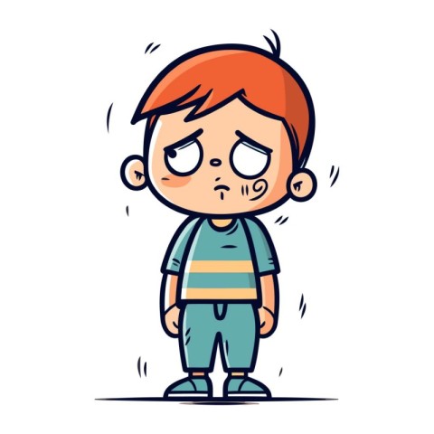 Upset little boy cartoon vector illustration. Sad child characte