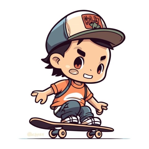 Cartoon boy riding skateboard. Vector illustration of a boy with