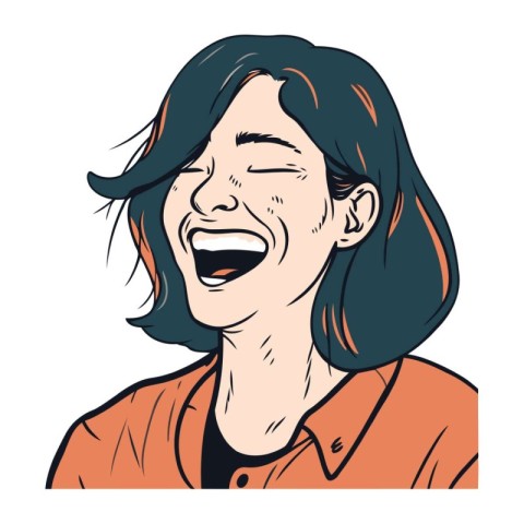 Beautiful young woman laughing. Vector illustration in cartoon c