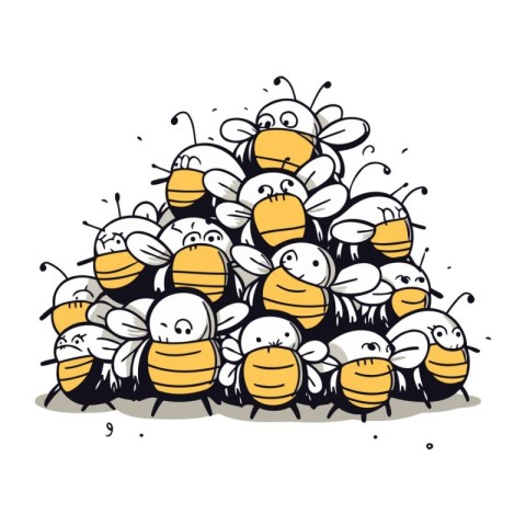 Cartoon group of bees. Vector illustration isolated on white bac