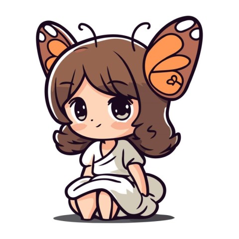 Cute little girl with butterfly on her wings. Vector illustratio