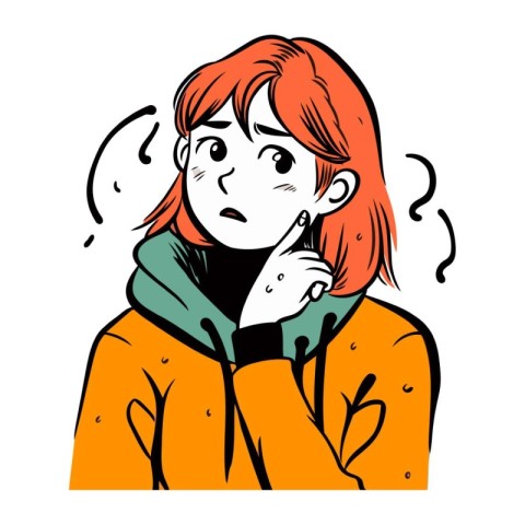 Vector illustration of a young red haired woman in coat with a c