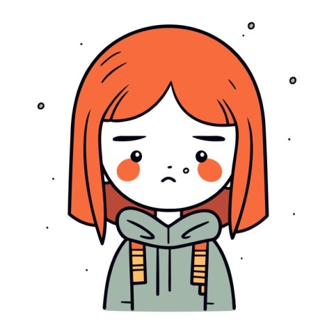 Cute little girl with sad face. Vector illustration in cartoon s