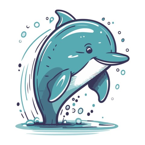 Cute cartoon dolphin. Vector illustration of a dolphin with a pi