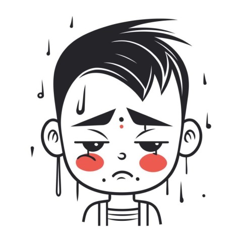 Cute little boy crying. Vector illustration in doodle style.