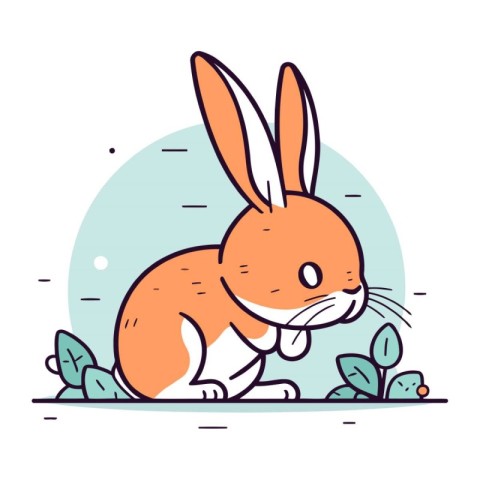 Rabbit vector illustration in flat line style. Cute cartoon rabb