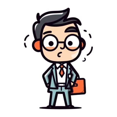 Character Businessman wearing glasses and holding a briefcase. V