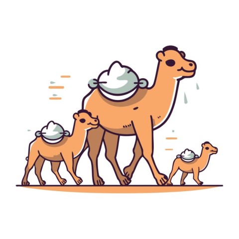 Camel chef with family. Vector illustration in flat cartoon styl