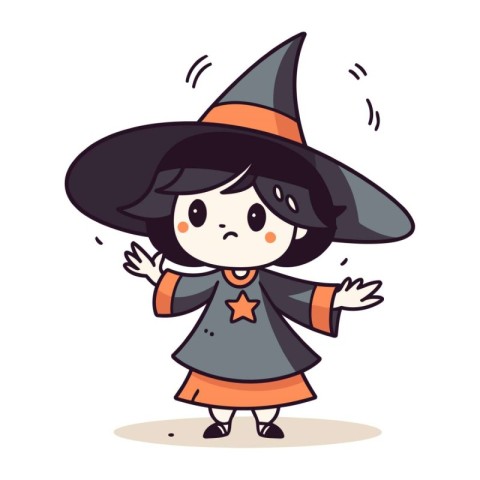 Witch Costume  Cute Cartoon Halloween Witch Girl Vector Illustra