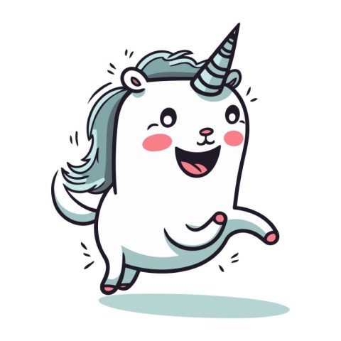 Cute cartoon unicorn running. Vector illustration isolated on wh