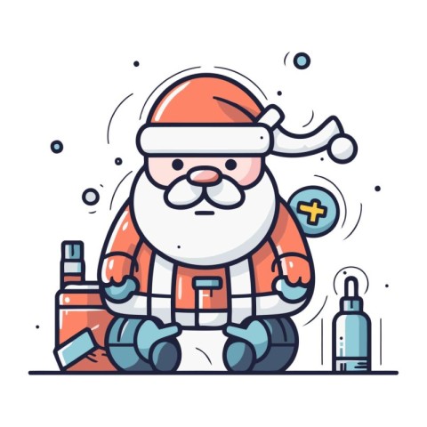 Santa Claus with a thermometer in his hands. Flat vector illustr