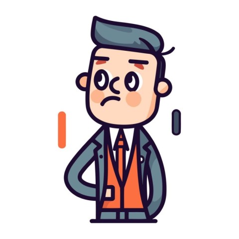 Sad businessman cartoon character. Vector illustration in line a